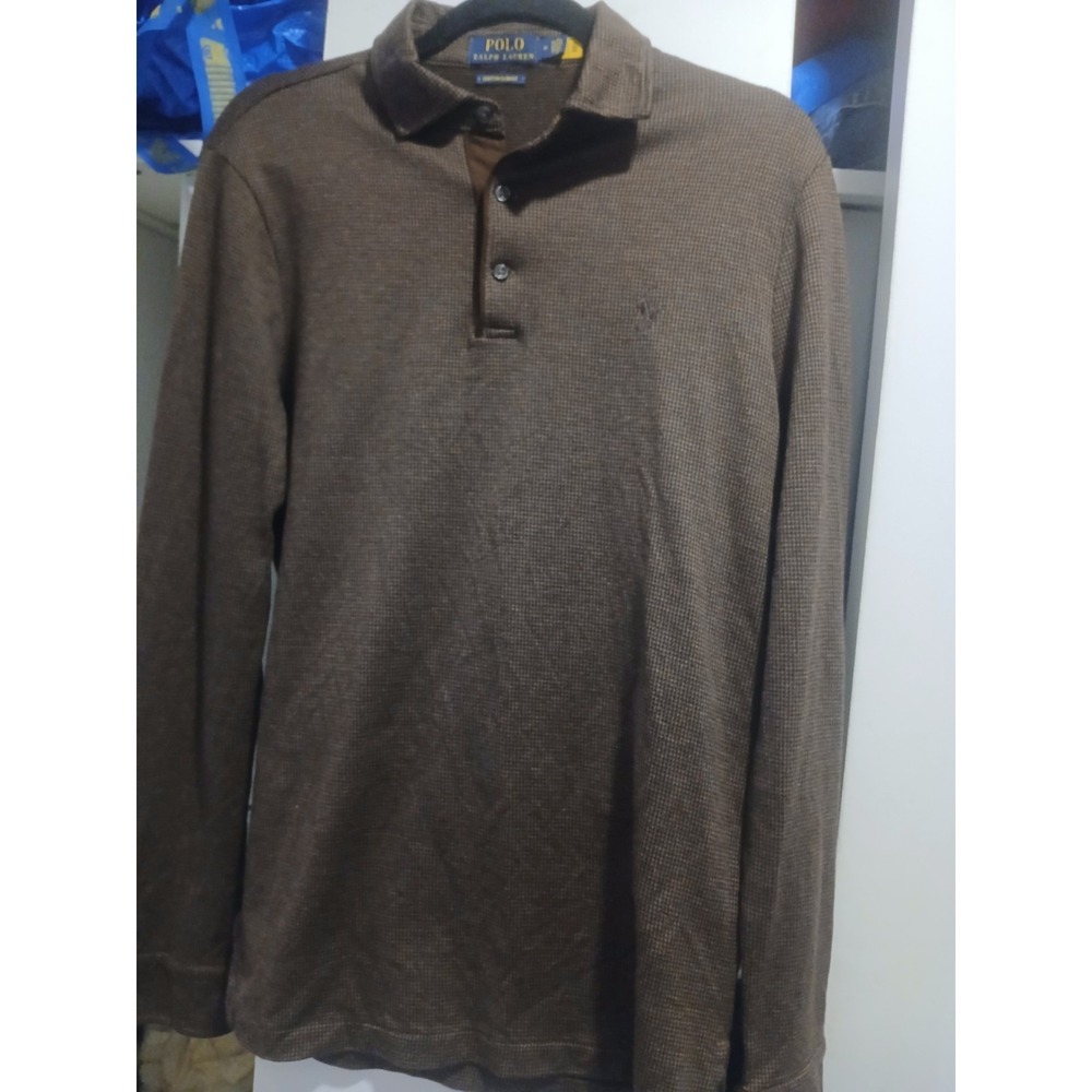 VNTG POLO RALPH LAUREN BROWN LONG SLEEVE POLO SHIRT MEN'S SZ MED